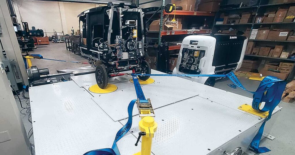 E-Mobility Testing Solutions, MAE, Mustang Advanced Engineering, testing EVs MAE Develops R&D Test Stand for Autonomous 3-Wheeled Delivery Vehicle Mustang Advanced Engineering, Test Stand for EV, Autonomous 3-Wheeled Vehicle